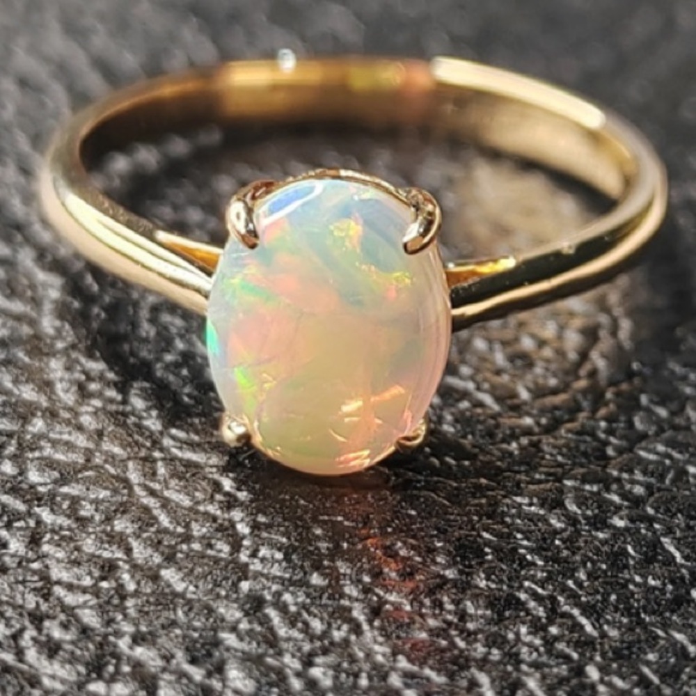 Solid 14k Genuine Natural Australian fire Opal Ring - Picture 2 of 9